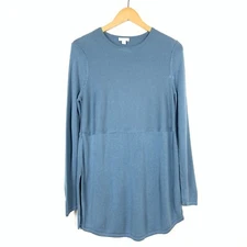 J Jill Woman Knit Tunic Top Sweater Sz Small Blue Side Slits Long Sleeve