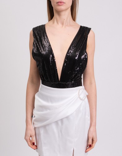 RRP€350 IN THE MOOD FOR LOVE Body Top Size S Sequins Sleeveless Plunge Neck - Picture 3 of 8