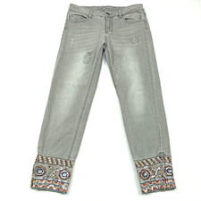 Desigual Femmes 7/8 Jeans Court Taille 30 Gris Slim Étroit Cheville Zip Stretch