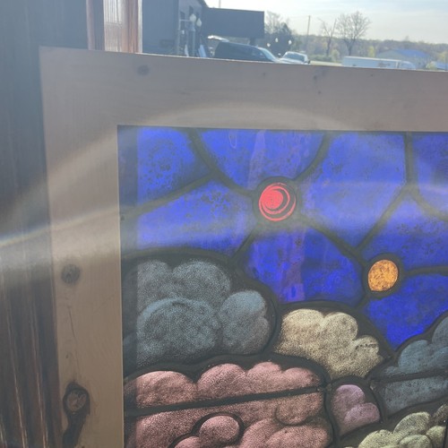 SG5063 Antique Painted And Fired Stained Glass Window Up In The Clouds 20.5 X 27 - Picture 2 of 9