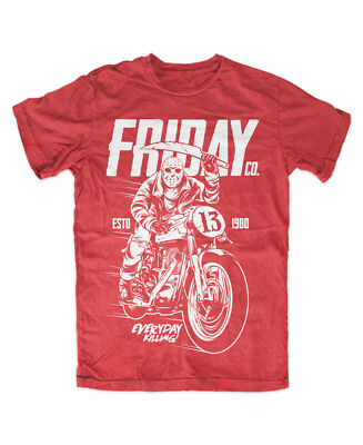 Jason Motorcycle T-Shirt ROT  Kult,Movie,Horror,Voorhees,Jason,13th,Blood,TV