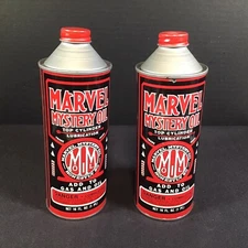Vintage Marvel Mystery Oil Tin Can Cone Top 16 fl oz Petroliana Gas Lot of 2 NEW