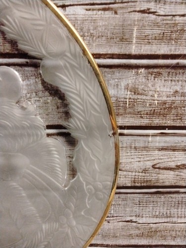 White Christmas Platter By Elements Gold Rim 13" Round Clear and Frosted Santa - Picture 11 of 13