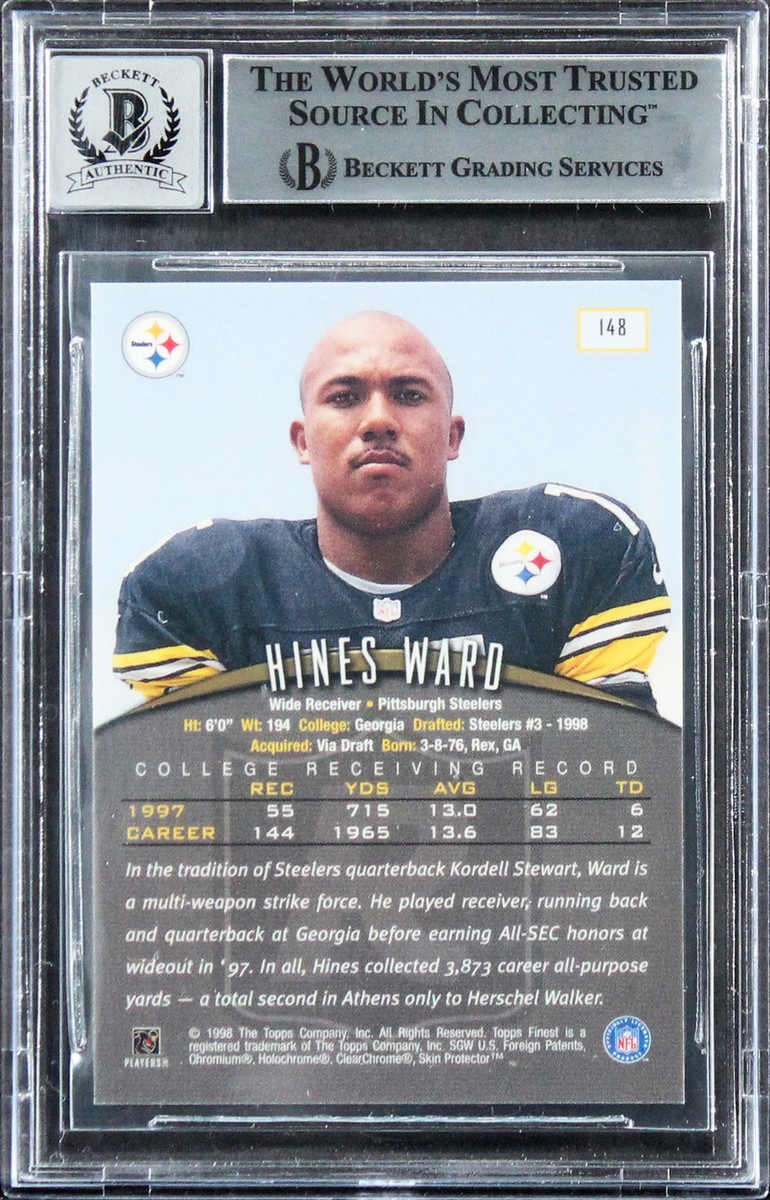 Steelers Hines Ward Signed 1998 FInest #148 Rookie Card Auto 10