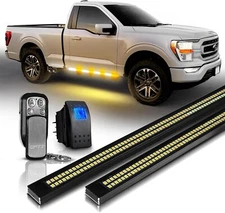 56" Running Board LED Light Side Step Aluminum Bar Amber Turn Signal w/ Warning