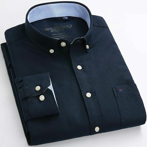 Men's Long Sleeve Solid Oxford Shirt Single Pocket Button-down Collar Shirts - Bild 27 von 27