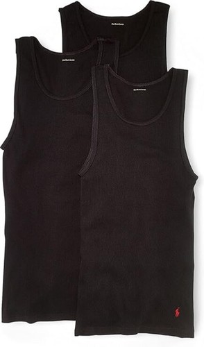 Polo Ralph Lauren New Classic Fit Cotton Ribbed Tanks Black 3 Pack - Picture 2 of 4