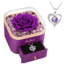 Birthday Gifts for Women Mom Preserved Real Rose with Necklace A Purple