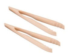 2x Grillzange Buchenholz natur 36cm Grillbesteck Grillzubeh&ouml;r Bratwurstzange