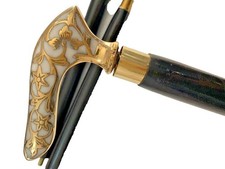 Antique Vintage Victorian Style Designer Brass Handle Wooden Walking Stick Cane