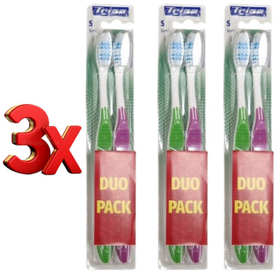 Trisa Focus Pro Clean Soft Bristle Green & Purple Toothbrush Duo Pack (3 Packs)