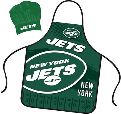 New York Jets Apron Chef Hat Set Full Color Universal Size Tie Back Grilling...
