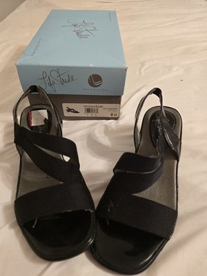 LifeStride Fetch Womens 6M Wedge Low 2''Heel Black Sling Open Toe Fabric Sandals