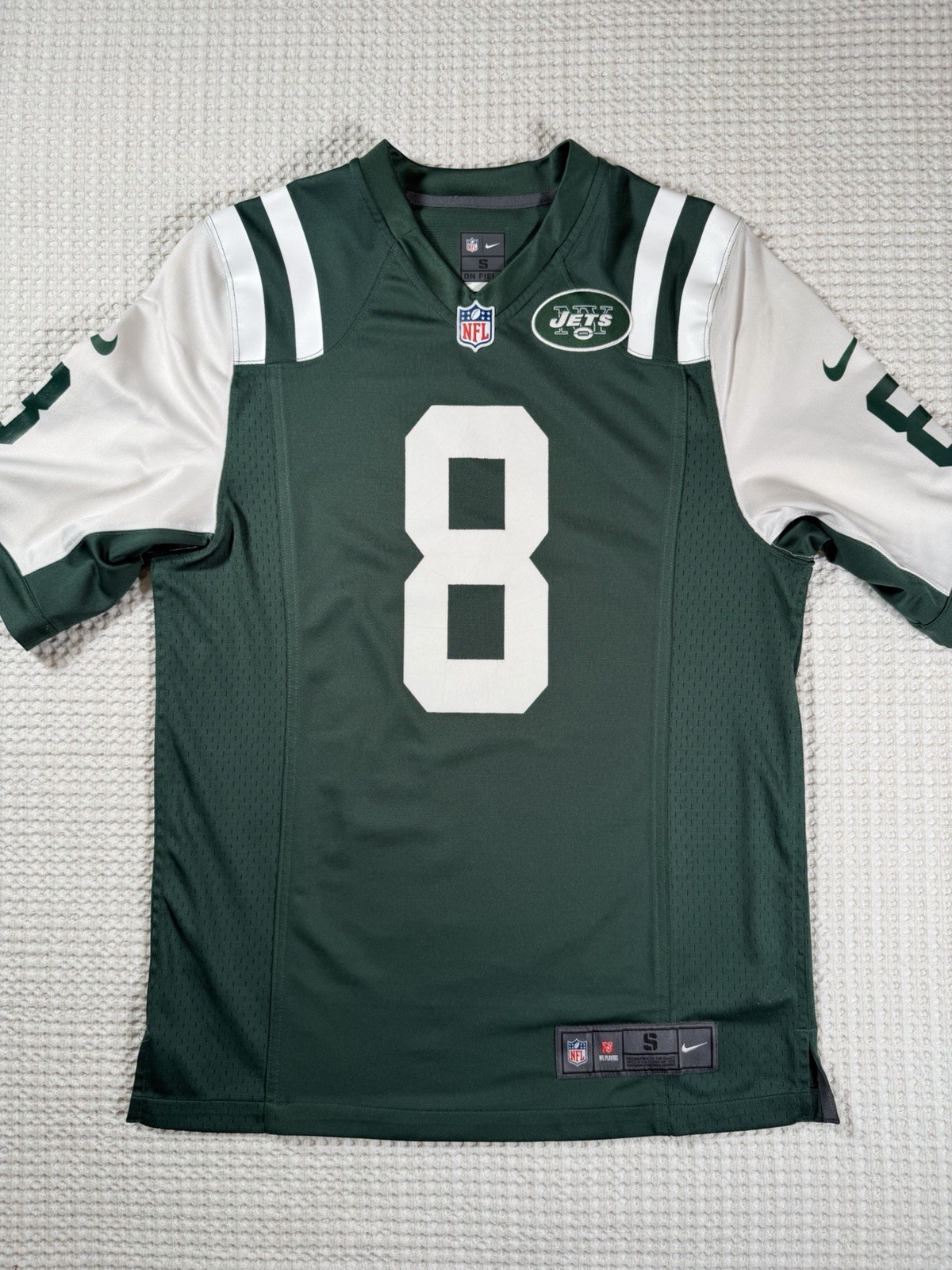 Nike ny jets #8 smith jersey mens size small green nfl on field football