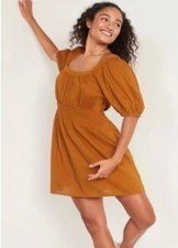 Old Navy Women’s M Puff Sleeve Waist Defined Smock Flared Mini Dress