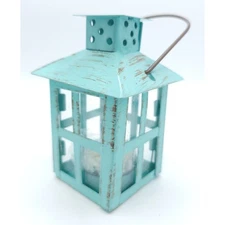 4X Kate Aspen Lanterns Distress Blue 5 Inches Tall Glass Panel Candle Holder (4)