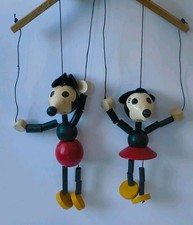 Vintage Disney Pelham Minipup Mickey Minnie Mouse wood marionette puppet,1950's