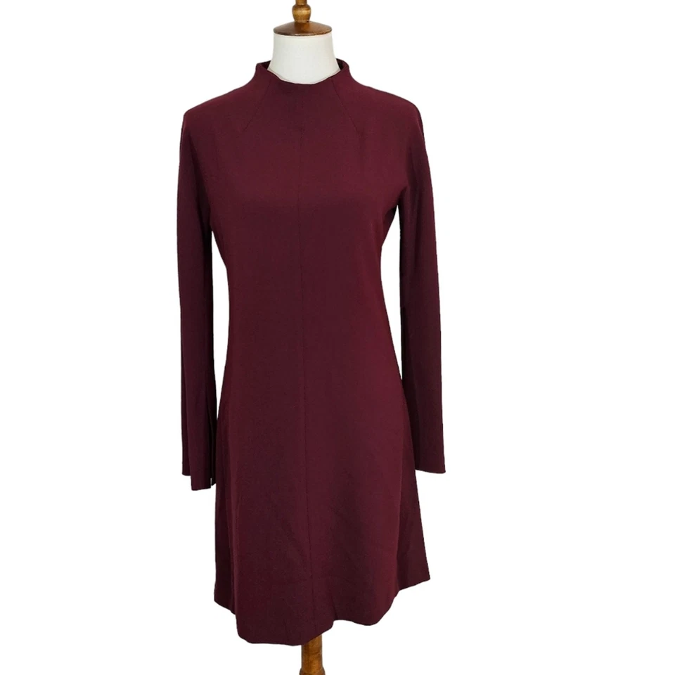 Vince Wine Mock Neck Flare Sleeve Dress Size 4 - Image 2 of 4