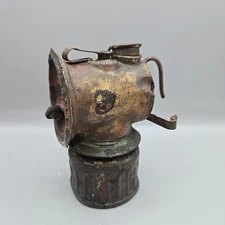 Antique 1919 Justrite Carbide Metal Miner's Railroad Lamp With Lid Made In USA