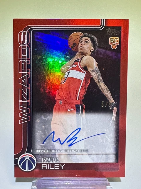 2025-26 Topps Will Riley (RC, AU) Auto Red 5/5 - Washington Wizards