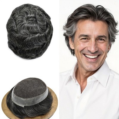 Mens Toupee Hairpiece French Lace Human Hair System Replacement Thin Skin Wig
