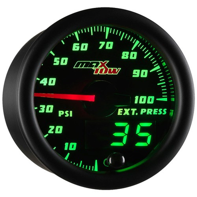 #ad MaxTow 100 PSI Exhaust Drive Pressure Gauge w Hose Sensor Black Dial Green LED $132.99