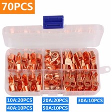 70PCS Copper Lugs Electrical Wire Cable Ends Crimp Ring Connector Kit OT 10-50A