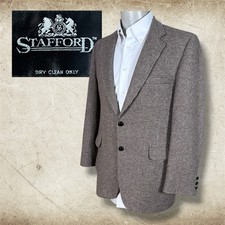 Stafford Sport Coat Blazer Mens Beige Blue Tweed 42R
