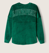 PINK Victoria's Secret LOVEPINK Varsity Jersey Sweatshirt Sz Medium Green Velour