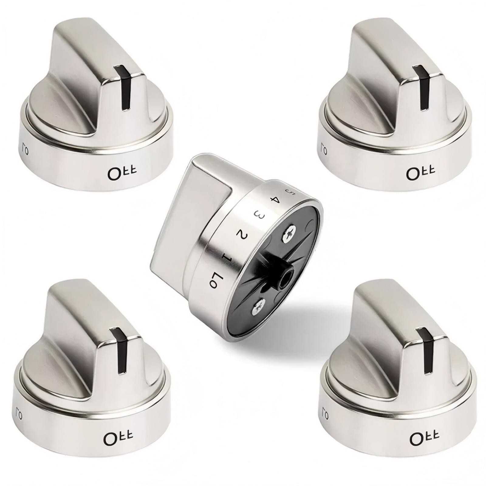 5 Pack Stainless Steel Look Control Knob Kits For GE Gas Range Stove WB03X24818