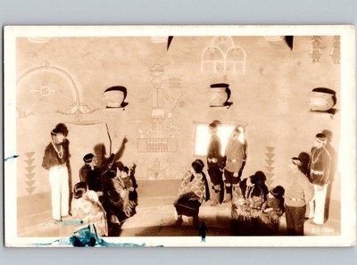 c1930 Native Americans Indians Looking At Ancient Drawings RPPC Real Photo