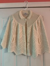 Vintage Nann-Knits Crochet Shawl Size M 7-14 Kids White Nanette 100 Acrylic