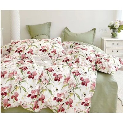 Ada Lucina Red Green 100% Cotton Comforter Reversible Comforter Set of 3 King