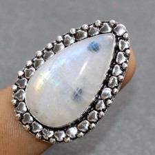 925 Silver Plated Rainbow Moonstone Ring US 10 Boho Jewelry JW