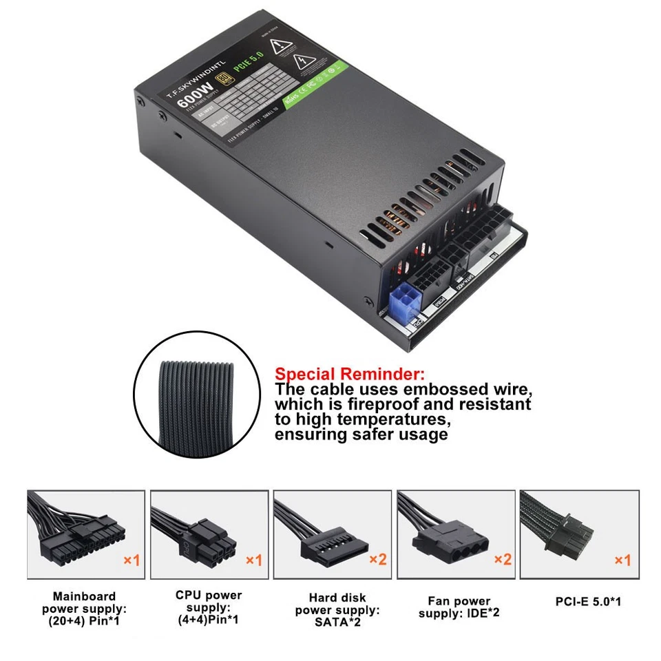 FLEX 600W 1U Small Modular Power Supply 80 Plus Gold, 12V PCIE 5.0, for ITX Case - Image 4 of 4
