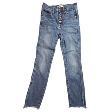 Madewell 10 High-Rise Skinny Jeans Blue Button Fly Raw Hem Size 25 Summer Raw