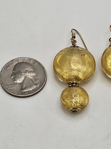 Vintage Goldfolie Murano Glas Perlen Sterlingsilber Vermeil Ohrhänger - Bild 6 von 16