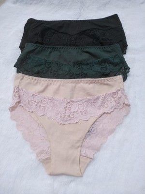 Damen Slip Baumwolle Unterhose mit Spitze Frauen Unterwäsche Hochtailliert 38-46