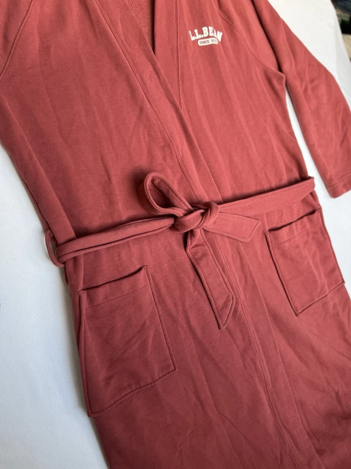Roupão L.L.Bean forrado de lã vermelho ferrugem masculino tamanho grande regular com cinto mistura de algodão - Imagem 4 de 4
