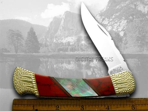 Buck 110 Painted Pony Folding Hunter Knife Mother of Pearl & Red Jasper 1/50 - Image 3 of 4