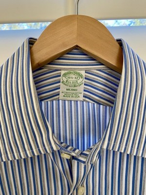 Brooks Brothers Milano Shirt Mens 16.5-32  Button Up Long Sleeve Egyptian Cotton