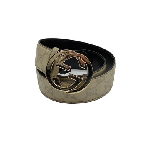 Used GUCCI◆Belt/Leather/IVO/Allover pattern/Men's/114876・214351・85・34
