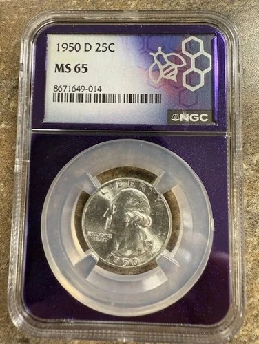 1950-D Washington Silver Quarter 25c  NGC MS65 Trader Bea Purple Core