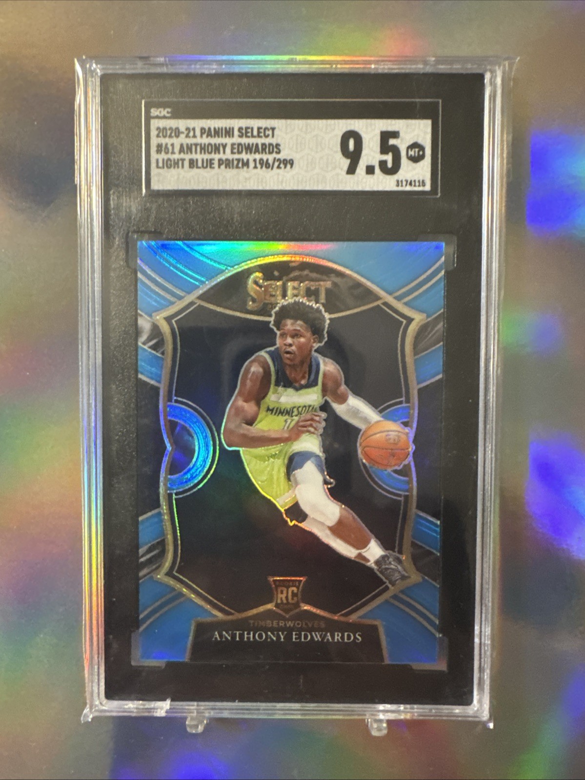 2020-21 Anthony Edwards Select Light Blue Prizm RC #61 /299 SGC 9.5