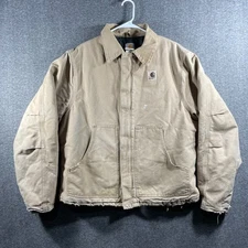 VINTAGE CARHARTT Beige Canvas Quilt Lined Coat Jacket Mens XL Tall J22SDL USA