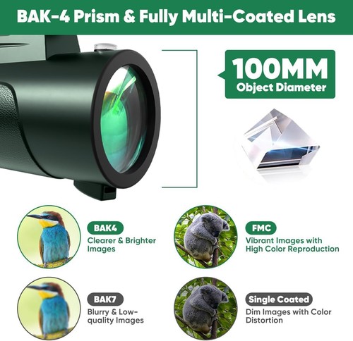 Monocular Telescope with Lights HD Monoculars 80x100 for Adults High Green - Picture 3 of 5