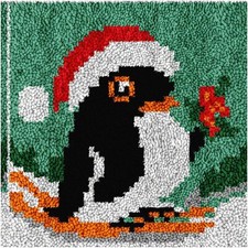 Penguin's Cozy Haven: DIY Latch Hook Kit - Colorful Embroidered Rug for Kids and