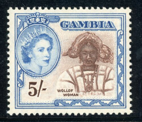 GAMBIA MH Selections: Scott #165 5Sh QEII WOLLOF WOMAN 1953 CV$4+ - Foto 1 di 1