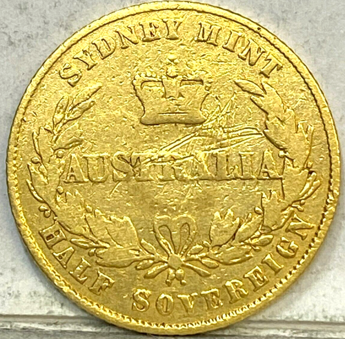 AUSTRALIA RARE 1857 S GOLD SYDNEY HALF SOVEREIGN SURFACE MARKS LOW MINT KEY DATE - Picture 2 of 2