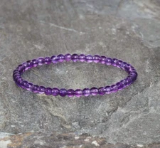 Natural 4mm Dainty Amethyst Stone Beaded Bracelet Purple Stone Stretch Bracelet